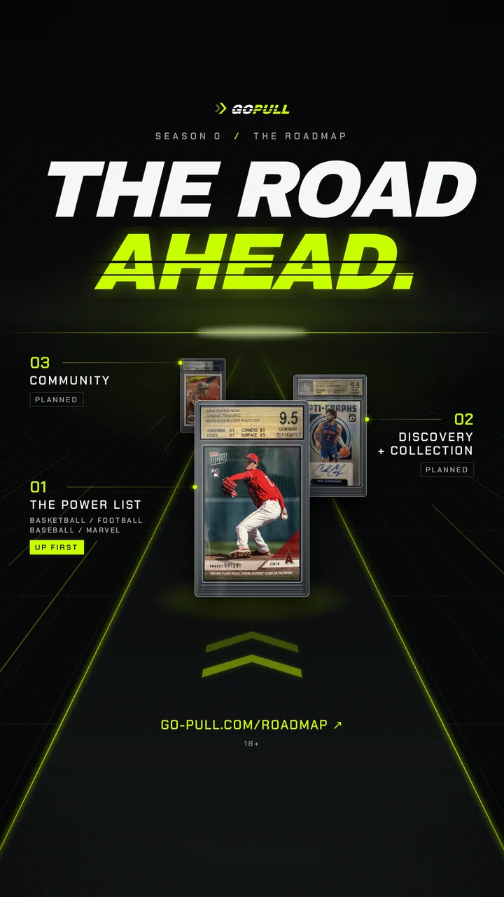 The Road Ahead film: clear-slab cards on a night road with the GoPull chevrons.